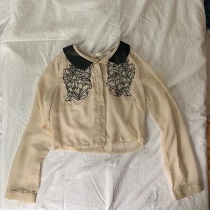 LF Stores cropped sheer cropped blouse w/ collar